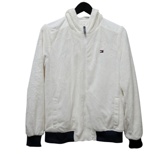 Tommy Hilfiger Women's Reversible Plush/Nylon Hooded Full-Zip Jacket Small Cream - Picture 9 of 14